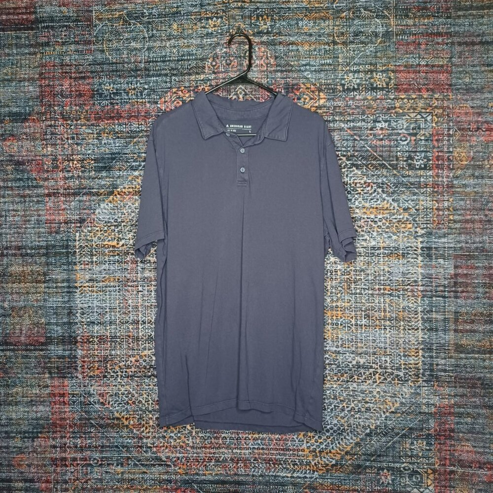 American Giant mens solid dark blue distressed polo shirt L USA